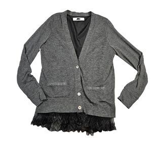 Stella McCartney Sz 4 Gray Tulle Hem Dark Academia‎ Preppy Cardigan Sweater